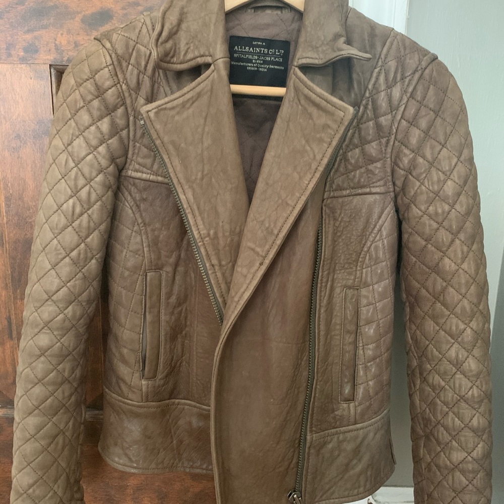 All Saints Brown Leather Jacket Size US 4
